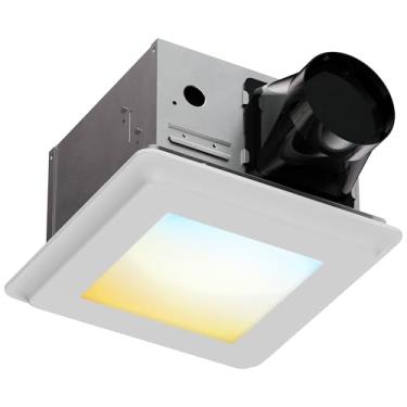 Imagem de JULLISON Exaustor de banheiro 2 em 1 com luz LED: Ventilador de ventilação de montagem no teto de 20W e combo de lâmpada para banheiro e casa, 80CFM, 120V, 1000LM, selecionável 5CCT, regulável e úmido