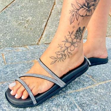 Imagem de Sandália Feminina Chinelo Strass papete  Brilho Blogueira Confortável 