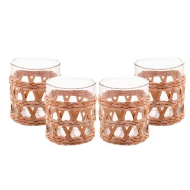 Imagem de Conjunto 4 Copos Baixos Wolff 320ml Vidro com Sisal Natural Design Rústico 
