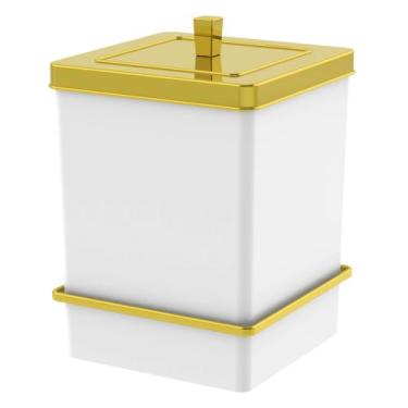 Imagem de Lixeira Quadrada 6,5l Com Suporte Ventosa Branco Dourado - Future Indu