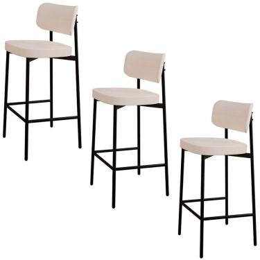 Imagem de Banqueta Alta Bar Estofada Kit 3 Ella M25 Linho Palha - Mpozenato