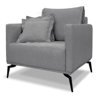 Imagem de Poltrona Para Sala Pés De Metal Vecchia S06 Linho Cinza - Mpozenato