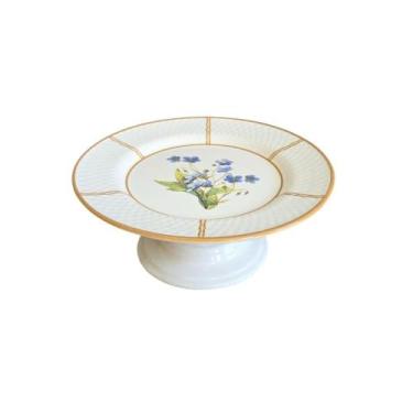 Imagem de Prato de Bolo com Pé Cerâmica Heritage Relevo Floral 20,5 cm - ALLEANZ