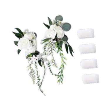 Imagem de Esquirla Encosto de cadeira de casamento, flores, decoração de casamento, flores artificiais, banco floral para recepção, Branco