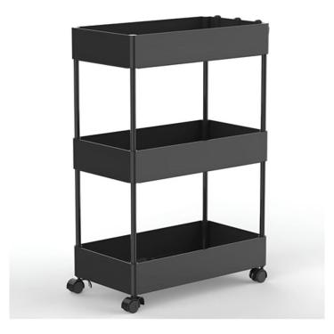 Imagem de Estante Carrinho Multiuso Rodas 58x40x22cm 3 Niveis Preto
