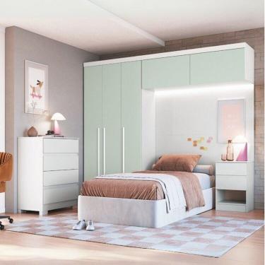 Imagem de Guarda-roupa Modulado 5 Peças Infinity Branco Line/Pistache