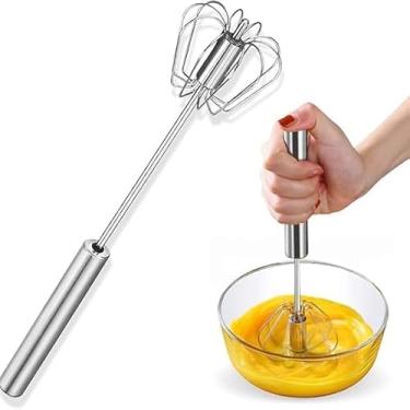 Imagem de Mixer Manual de Aço Inox – Batedor Ovos Girátorio Portátil Prático e Resistente - UDlandia