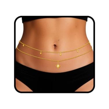 Imagem de Wriidy Corrente de cintura de contas em camadas de ouro/prata sol corrente de barriga biquíni corrente corporal feminina ajustável cintura praia acessórios para meninas, Large