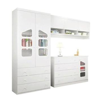 Imagem de Jogo de Quarto Infantil Algodão Doce MDF Armário Aéreo + Roupeiro + Cô