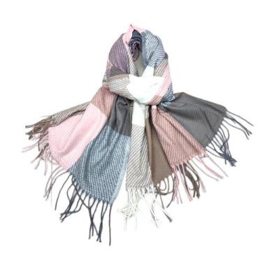 Imagem de Cachecol Lenço Echarpe Xadrez Quadriculado Feminina Inverno - D Presen