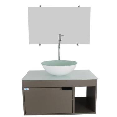 Imagem de Gabinete Armário Banheiro 60Cm Cuba Redonda Branca - Cubas E Gabinetes