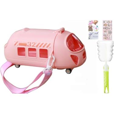 Imagem de viva story Garrafa de viagem aeronáutica com trem de palha copo para beber gelo leite café desenho animado ônibus copo de plástico para piquenique festa presente de aniversário (trem de alta