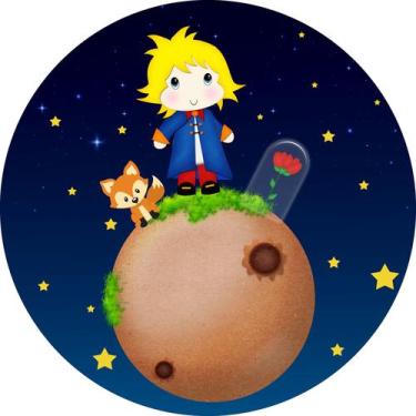 Imagem de Painel de Tecido Sublimado Redondo Pequeno Príncipe e Raposa Planeta c