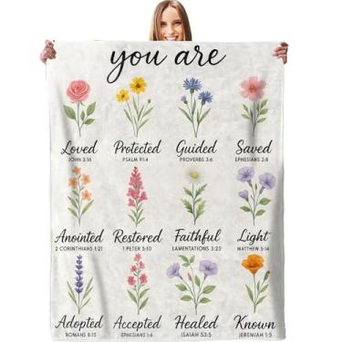 Imagem de Cobertor inspirador das escrituras, macio e leve e aconchegante flanela 152 × 127 cm, cobertor com flores coloridas e bíblia cristã para sofá, viagem, cama, ao ar livre, presentes para mulheres e