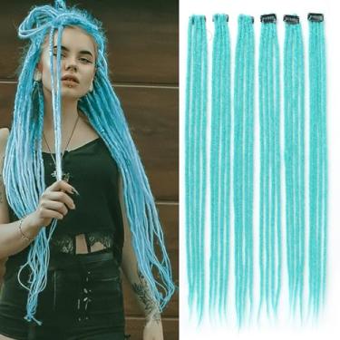 Imagem de Extensões de cabelo Green Clip in Dreadlocks 61 cm 6 clipes (24 fios) extensões sintéticas feitas à mão para mulheres (L-green#)