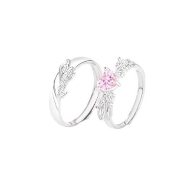 Imagem de yuruyi Anéis combinando para casais - Design de coração romântico | Conjuntos de alianças de noivado ajustáveis para ele e para ela, presentes de Dia dos Namorados, Cobre, Zircônia cúbica