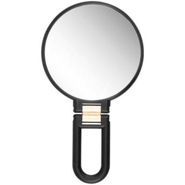 Imagem de ZLHETWT Espelho de mão, espelho de aumento, espelho de maquiagem, espelho de mão dupla face, ampliação, espelho de maquiagem portátil, espelho de mão multifuncional para mulheres (preto)