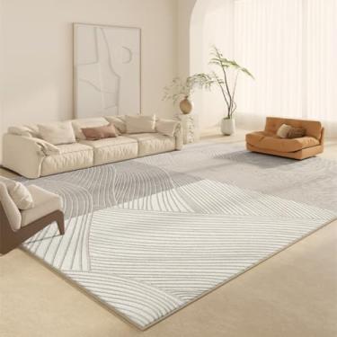 Imagem de Tapete decorativo estilo creme para sala de estar, listrado, geométrico, bege, confortável, macio, luxuoso, para quarto (300x400 cm (118x157 pol.)/AX026-3-K)