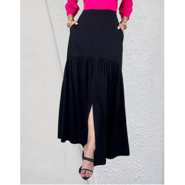 Imagem de Saia Longa Em Viscolinho Fenda Na Frente E Bolsos Invisiveis - Katyani
