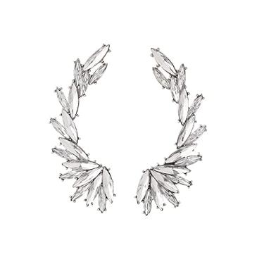Imagem de fdsmall Joia de escalador de folhas de cristal, clipe de orelha de metal, clipe de orelha para mulheres e meninas, Zinco, Diamante