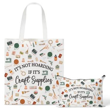 Imagem de Y1tvei Conjunto de bolsas de lona Crafter – 2 peças It's Not Hoarding If It's Craft Supplies Sacola de lona, bolsa de maquiagem, bolsa reutilizável para compras de supermercado, presente para amantes