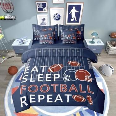 Imagem de Castle Fairy Jogo de cama de rugby em uma bolsa, 7 peças, jogo de edredom infantil de campo de futebol, jogos esportivos de bola, azul marinho, com 1 edredom, 2 lençóis, 2 fronhas e 2 fronhas