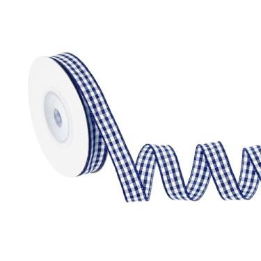 Imagem de PATIKIL Fita guingão de 10 jardas x 9,5 cm, fita xadrez de nylon quadriculada para presente para grinalda de laço de Ação de Graças, artesanato, aniversário, casamento, azul marinho