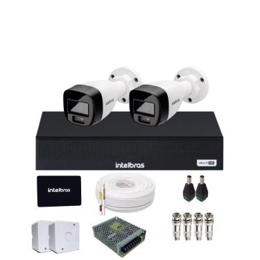 Imagem de Kit 2 Câmeras Intelbras Full Color 1220B Imagens Coloridas Dia e Noite  Gravador Intelbras 1104-c SSD 512gb Incluso