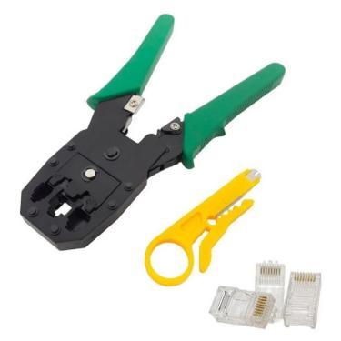 Imagem de Kit Alicate Para Crimpar Rj45 E 10 Conectores Rj45