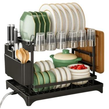 Imagem de Escorredor de Louça Bandeja Coletora Preto Dois andares Cozinha Em Aço Suporte P/Tábua Prato e Copo - Yab