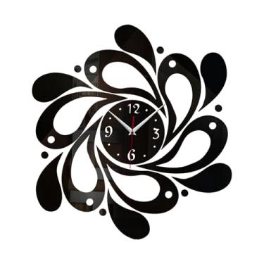 Imagem de Fenteer Relógio de parede silencioso com adesivos espelhados, relógio de parede decorativo criativo nórdico para berçário de fazenda, sala de estar, Preto