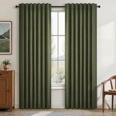 Imagem de Cortinas blackout verdes 2 painéis de 2 painéis para escurecimento de quarto vintage fazenda country cortinas de linho para quarto resistente à prova de som cortinas plissadas virais (W52 x L95 Olive)