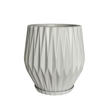 Imagem de Vaso Grande Origami P/plantas Decorativo Jardim Casa C/prato (Branco)