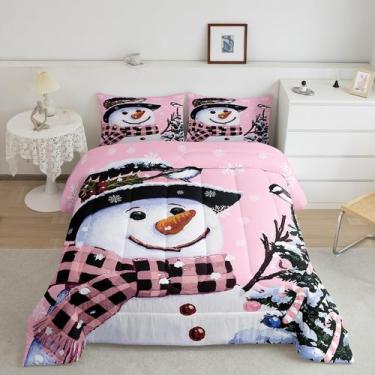 Imagem de Conjunto de roupa de cama Feelyou Kids Christmas Xmas Snowman Twin Siz