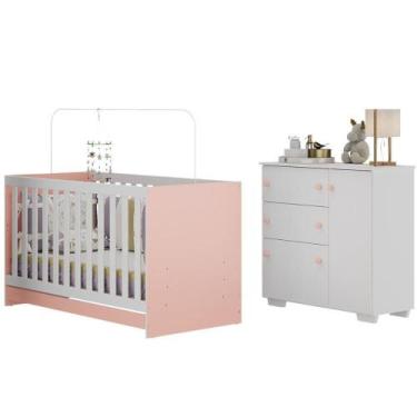 Imagem de Quarto Infantil Com Berço Colchão Incluso E Cômoda Algodão Doce Multim