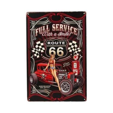 Imagem de Placa De Metal Vintage Da Estação De Gasolina Route 66 Com Meninas Pin