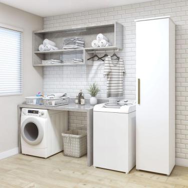 Imagem de Lavanderia Modulada Florianópolis 1 Pta 4 Prat Kaiki Móveis Branco