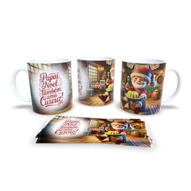 Imagem de Caneca de Natal com Papai Noel Surfista, Porcelana Branca, Tema Tropical, Decoração Praiana de Natal (19993)