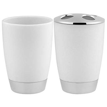 Imagem de Zerodis Conjunto de Acessórios de Banheiro de 4 Peças Conjuntos de Acessórios de Banheiro Suíte de Banho de Plástico Com Dispensador de Sabonete Porta Escova de Dentes e Saboneteira para Organização