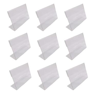 Imagem de 10 peças mini suporte de exibição de placa de acrílico pequeno preço etiqueta de cartão de nome em forma de L para shopping centers, supermercado, hotel, escritório (4 x 6 cm)