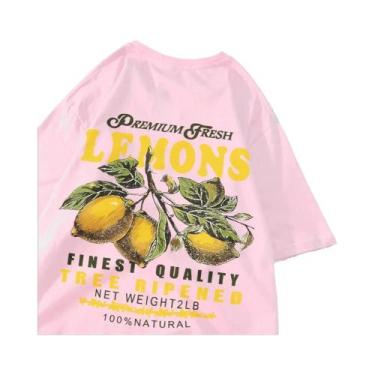 Imagem de Camisetas De Algodão Oversize Femininas Com Estampa De Limões E Cereja