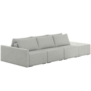 Imagem de Sofá Ilha Modular Para Sala 312cm Com Puff Dublin K01 Linho Cinza - Ly