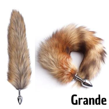 Imagem de Plug Aço Grande Cauda Raposa Anal Pelugem Marrom 9 x 4 Cm - Libb