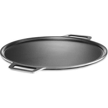 Imagem de Forma antiaderente de aço para pizza para pizzas e pães achatados de até 35,5 cm, aço inoxidável de três camadas com núcleo de alumínio, design leve de 2,1 kg, segura para forno e churrasqueira até
