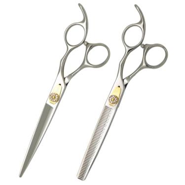 Imagem de SnipStar 7 polegadas de tesoura profissional de animais de estimação conjunto reta e finar tesouras 50 dentes para cuidados de cães, taxa de finar 25%