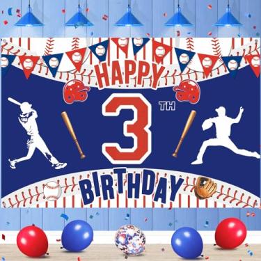 Imagem de Faixa de decoração de festa de 3º aniversário de beisebol, faixa de beisebol feliz 3º aniversário, suprimentos de festa para meninos, crianças, adolescentes, grande tema esportivo, faixa de 3º