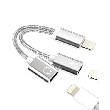 Imagem de Adaptador para iPhone, conector de fone de ouvido, dongle (2 em 1) carregador duplo Lightning divisor de áudio, conector auxiliar porta de alimentação para Apple 14 13 Pro para iPad, cabo Mfi