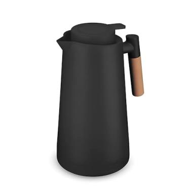 Imagem de Garrafa Térmica Bule 1 Litro – Parede Dupla com Ampola de Vidro, Alça de Madeira, Conserva Bebidas Quentes por 8h