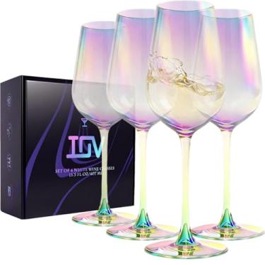 Imagem de IOV Conjunto de 4 taças de vinho branco, taça de vinho de cristal moderna com haste longa, taças de arco-íris sopradas à mão, 400 ml, perfeitas para uso diário ou tinto ou presente de aniversário de