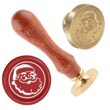 Imagem de Carimbo de lacre de cera de Natal Papai Noel carimbo de latão e uma alça de madeira carimbos cabeça para cartões de Natal festa convites carta envelope cartões presentes